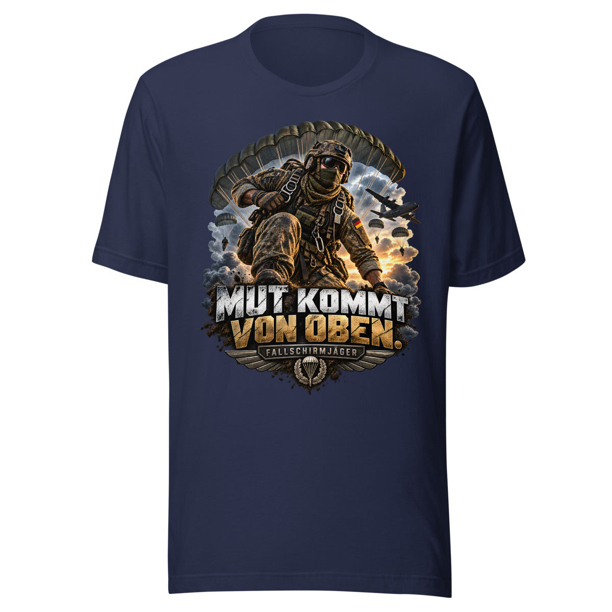 Mut kommt von oben - Fallschirmjäger – T-Shirt – großer Frontdruck