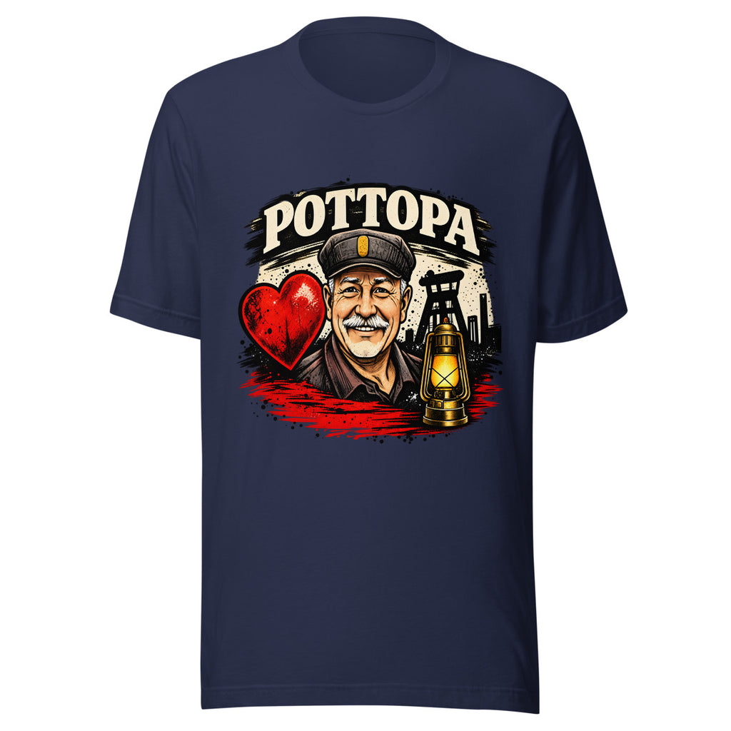 Pottopa Bergmann mit Herz und Grubenlampe – T-Shirt – großer Frontdruck