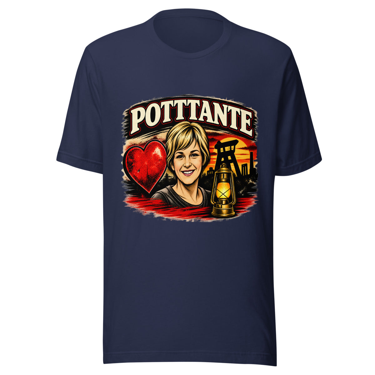 POTTANTE Bergbau Frau mit Laterne – T-Shirt – großer Frontdruck