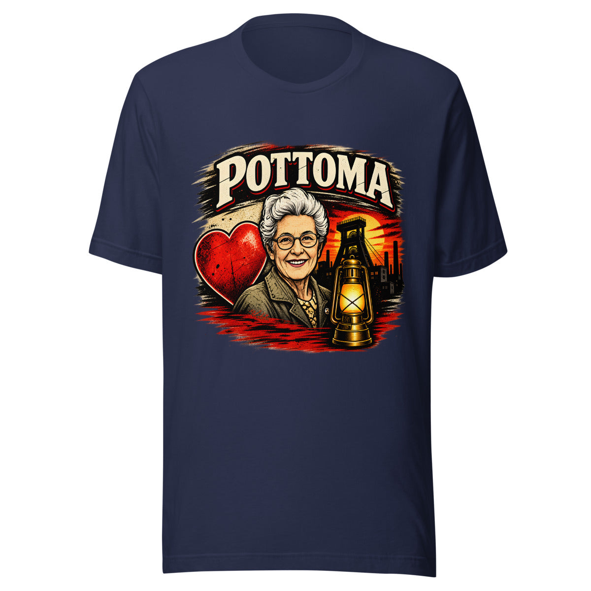 POTOMA mit älterer Frau, Bergbau und Laterne – T-Shirt – großer Frontdruck