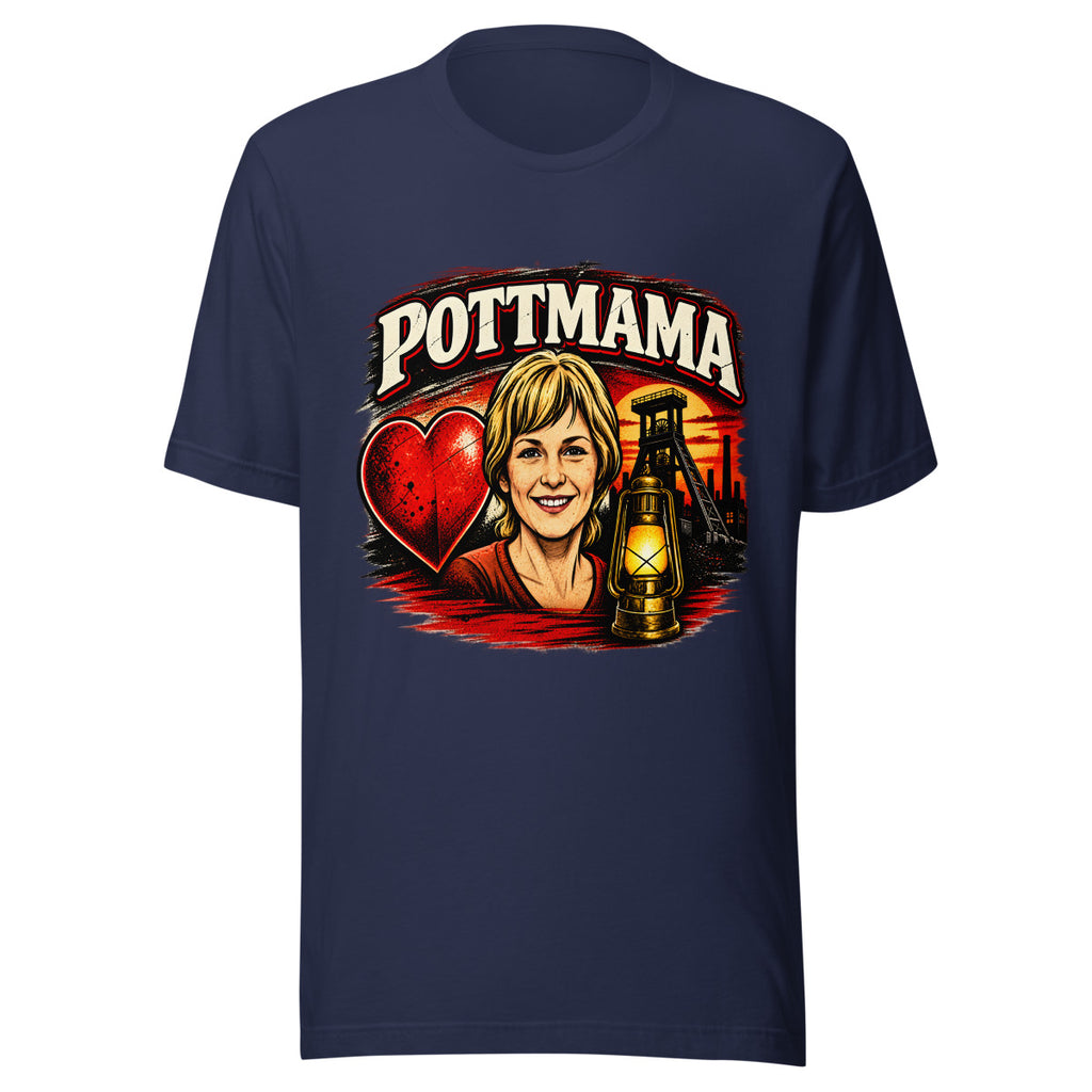 Pottmama mit Grubenlampe und Förderturm – T-Shirt – großer Frontdruck