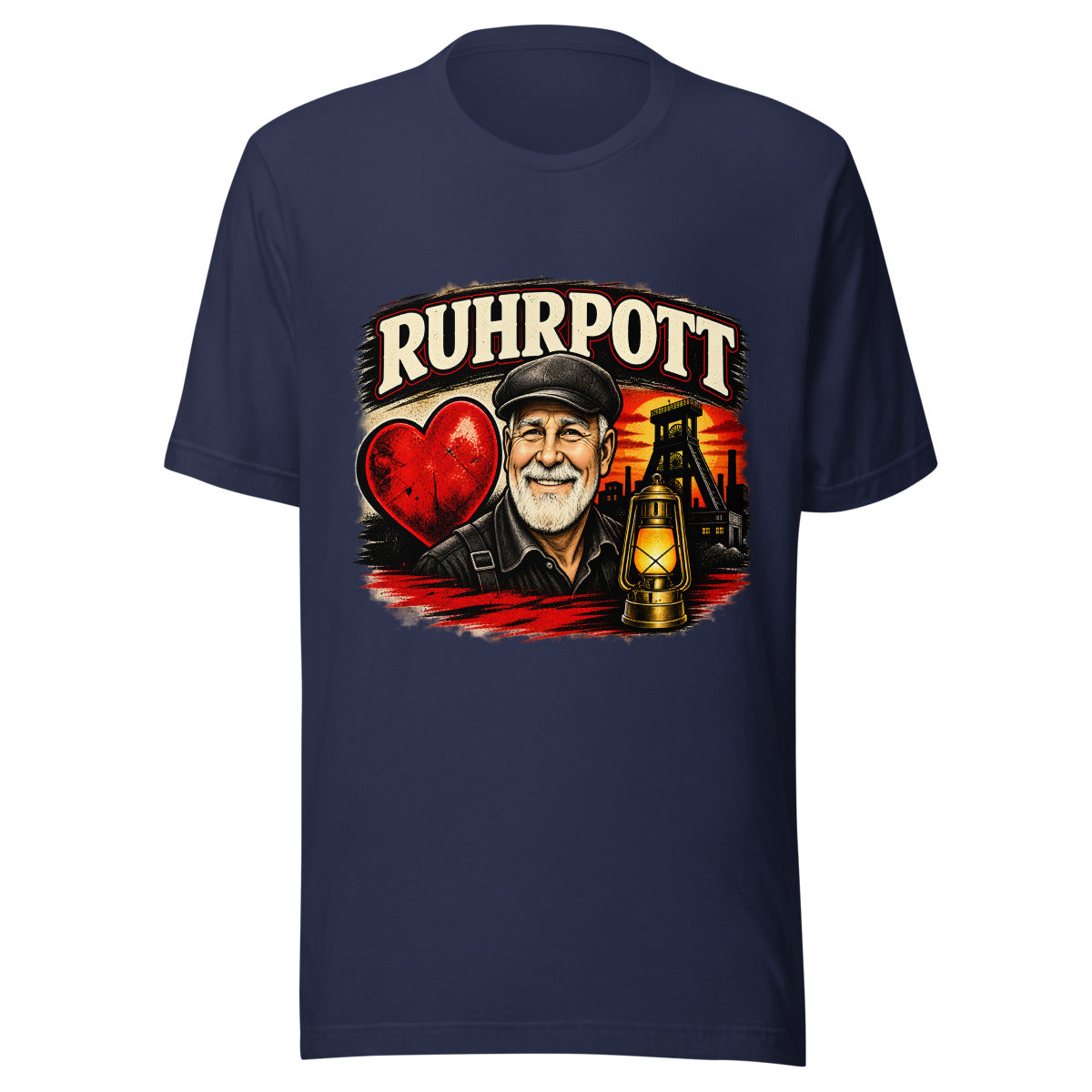 Ruhrpott Bergmann mit Herz und Grubenlampe – T-Shirt – großer Frontdruck