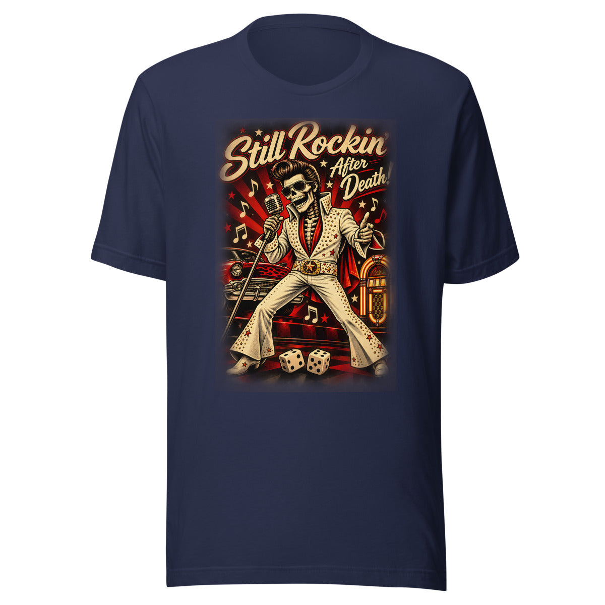 Rockabilly Skelett Elvis – T-Shirt – großer Frontdruck