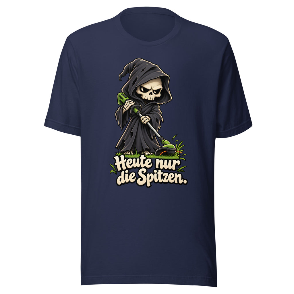 Sensenmann bei der Rasenpflege – T-Shirt – großer Frontdruck