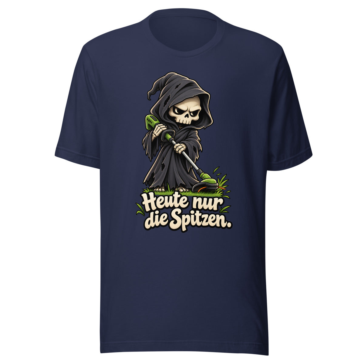 Sensenmann bei der Rasenpflege – T-Shirt – großer Frontdruck