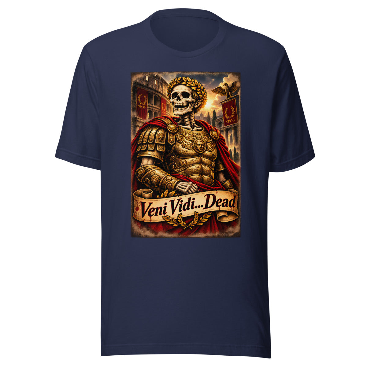 Römischer Skelett-Kaiser mit Lorbeerkranz – T-Shirt – großer Frontdruck