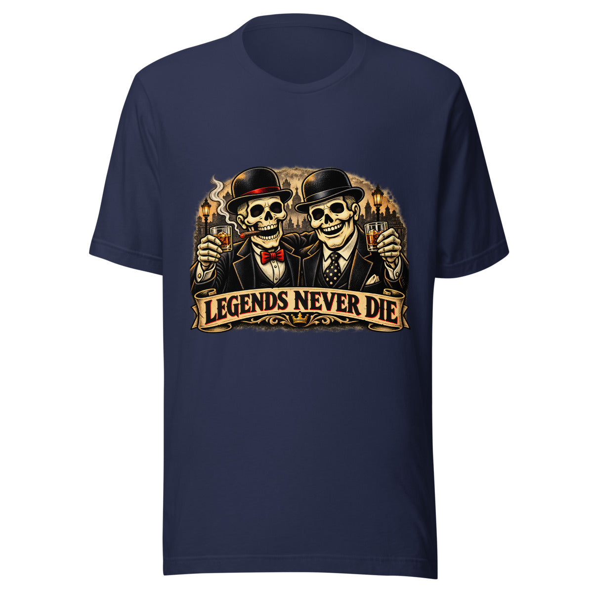 Legends Never Die mit Skelett-Anzug – T-Shirt – großer Frontdruck