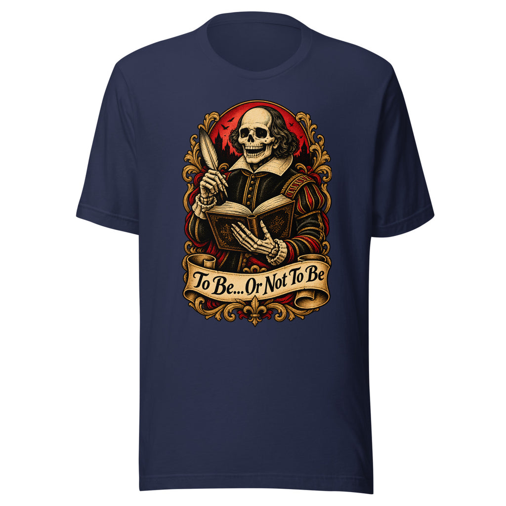 Skelett Shakespeare mit Feder und Buch – T-Shirt – großer Frontdruck