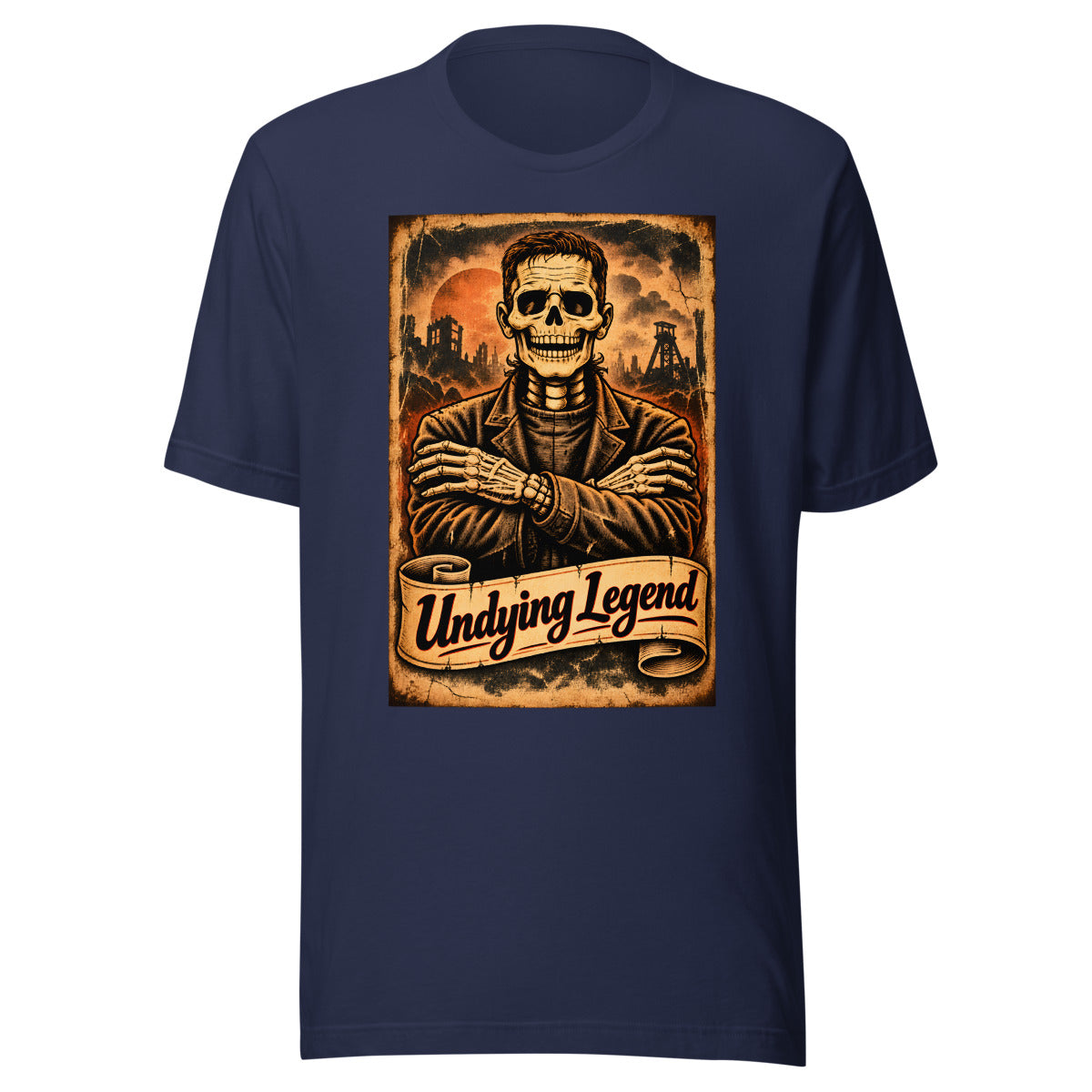 Undying Legend – Skelett mit verschränkten Armen – T-Shirt – großer Frontdruck