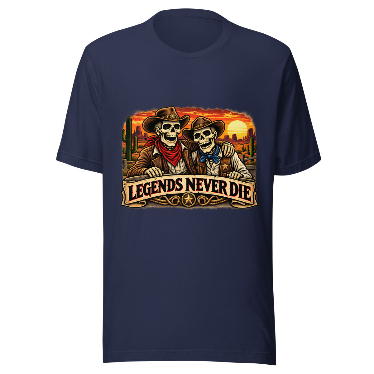 Western Skelett Legenden – T-Shirt – großer Frontdruck