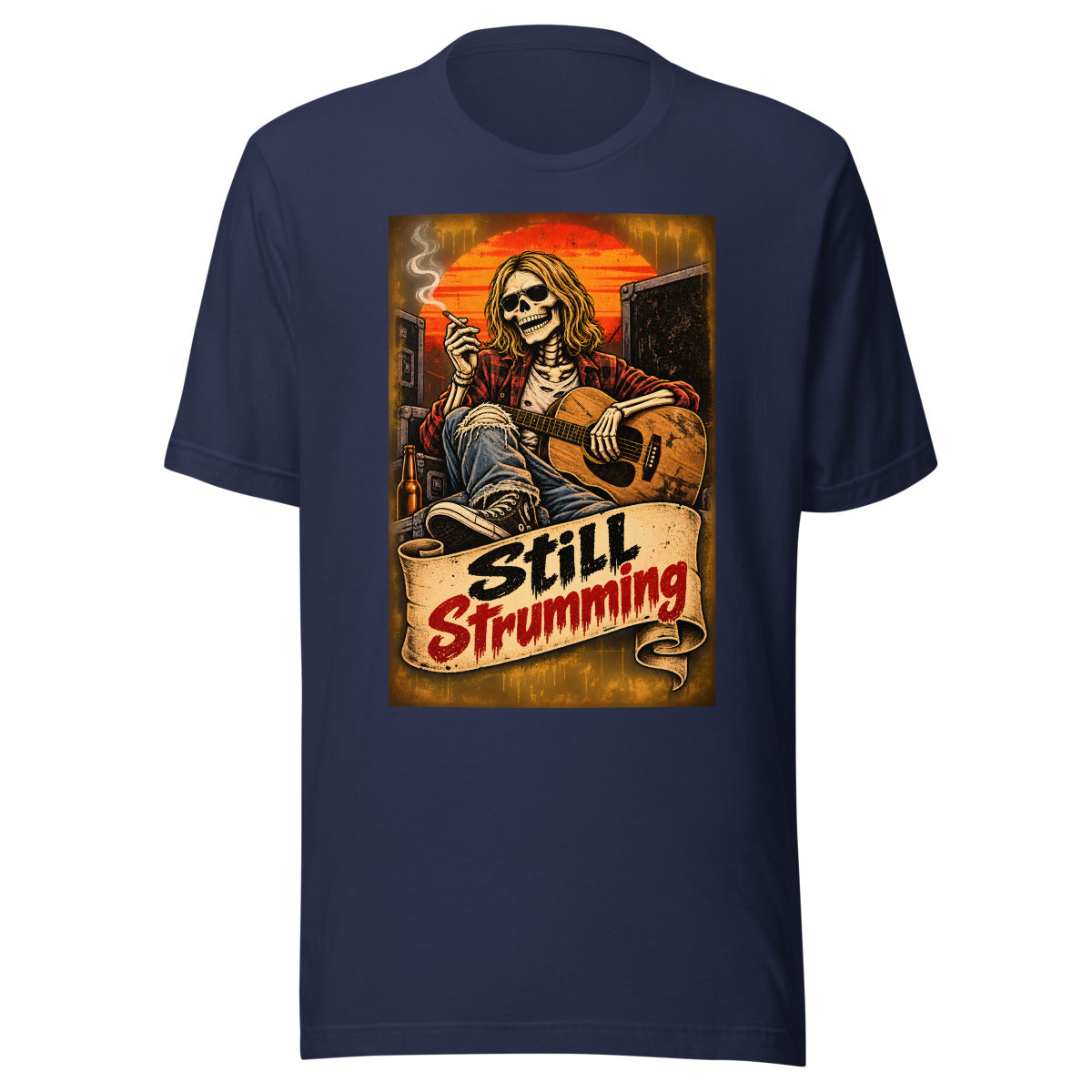 Still Strumming – Skelett-Gitarrist – T-Shirt – großer Frontdruck