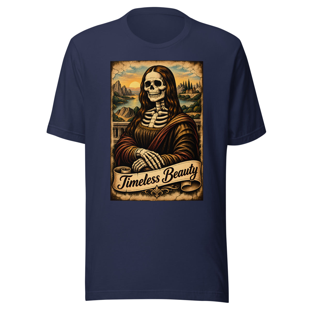 Skelett Mona Lisa - Timeless Beauty – T-Shirt – großer Frontdruck
