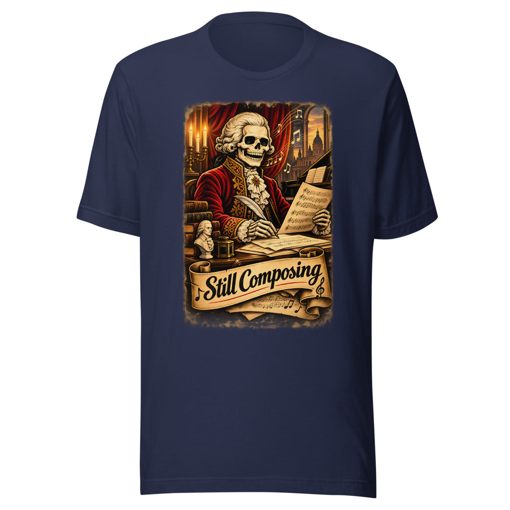 Skelett-Komponist "Still Composing" – T-Shirt – großer Frontdruck