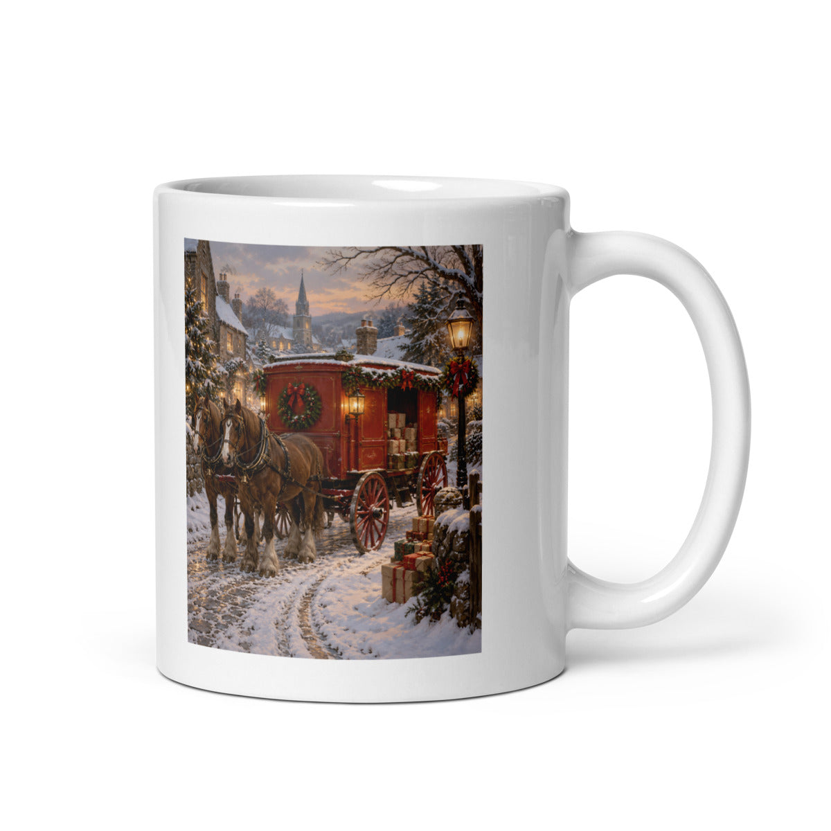 Rote Postkutsche im Schnee – Tasse 11oz