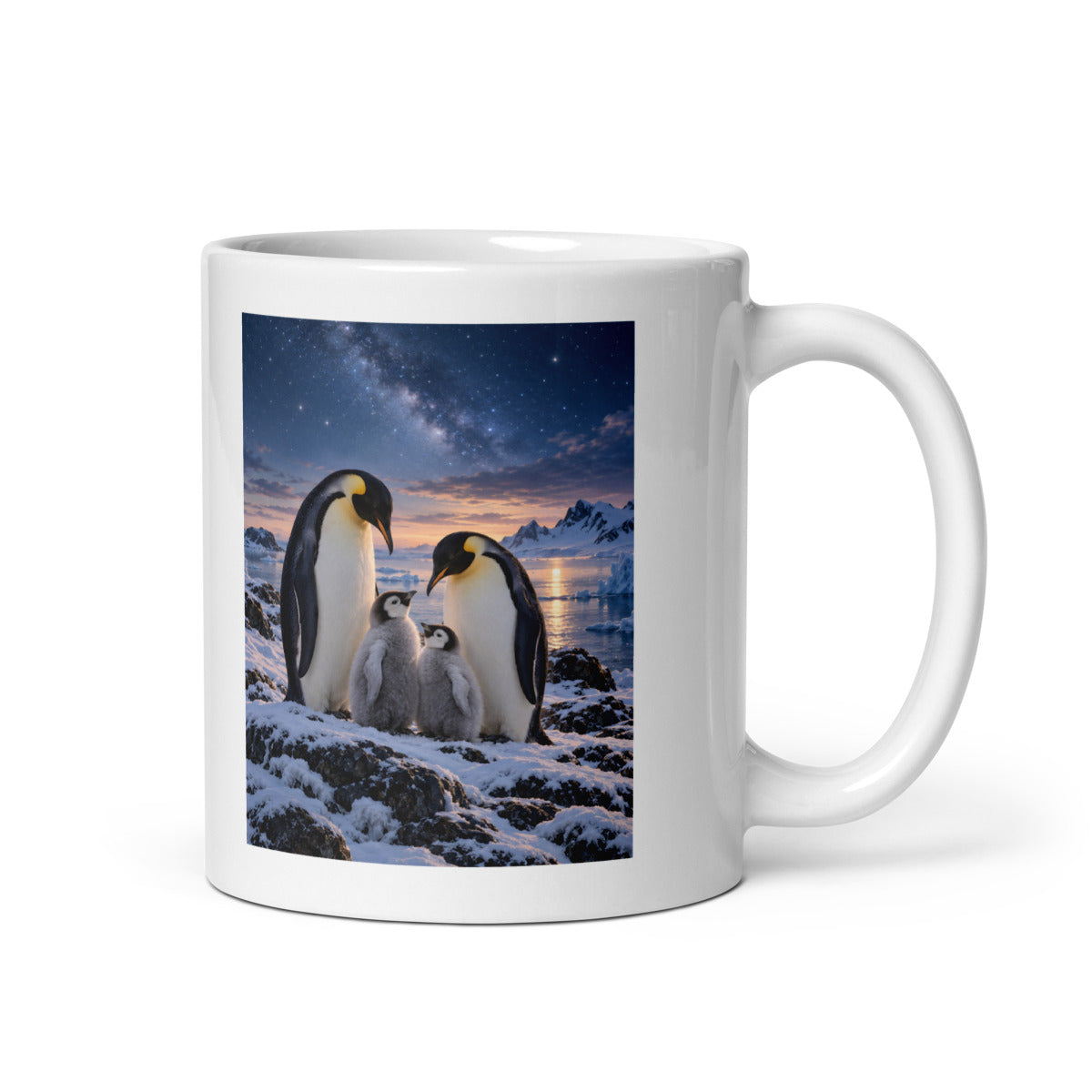 Pinguinfamilie unter Wintersternen – Tasse 11oz