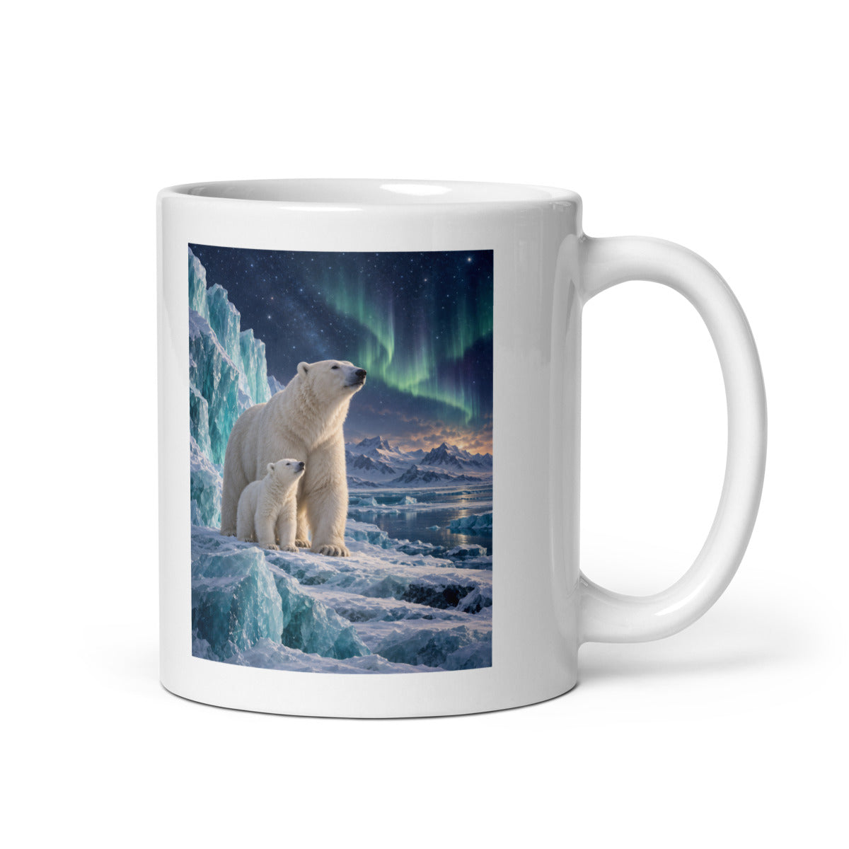 Eisbärfamilie unter Wintersternen – Tasse 11oz