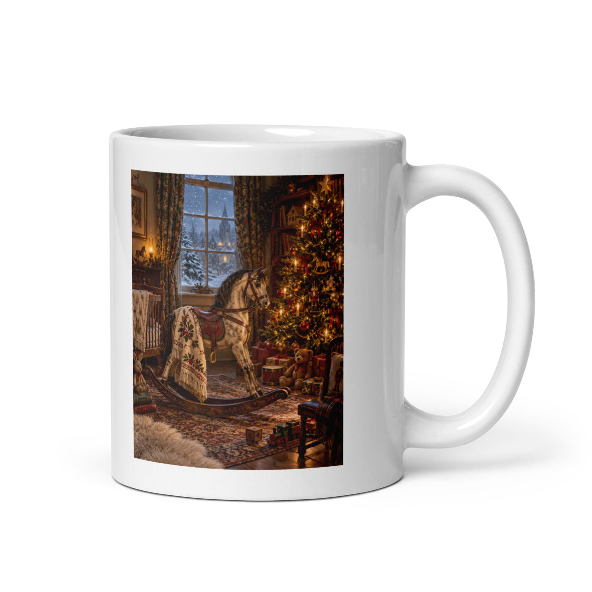 Schaukelpferd am Weihnachtsbaum – Tasse 11oz