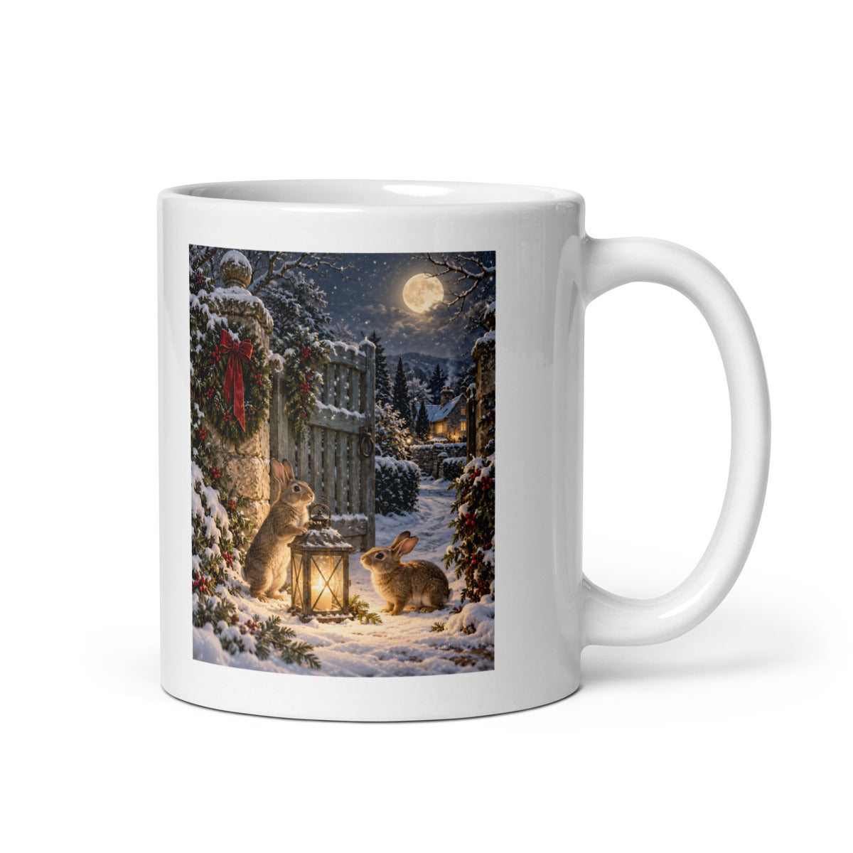Winterhasen am Gartentor – Tasse 11oz