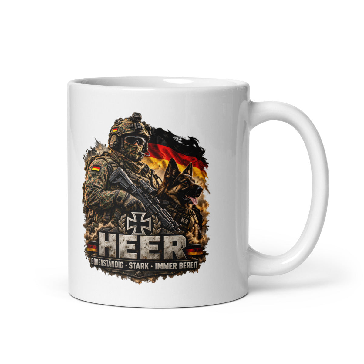 Deutscher Soldat mit Kampfhund – Tasse 11oz