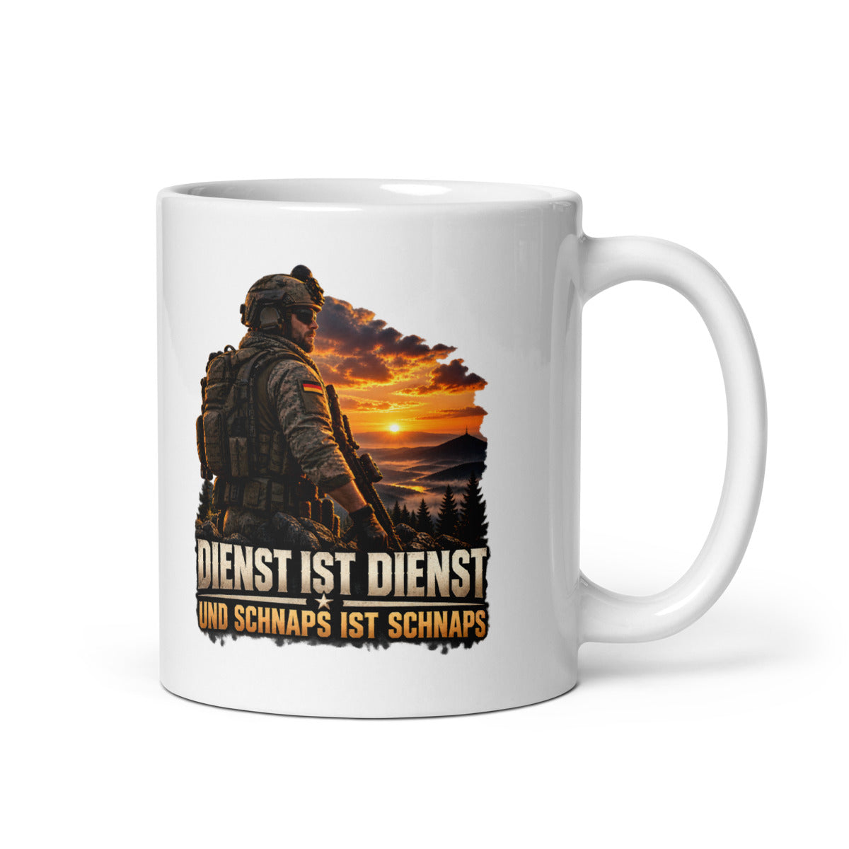 Soldat vor Sonnenuntergang mit Spruch – Tasse 11oz