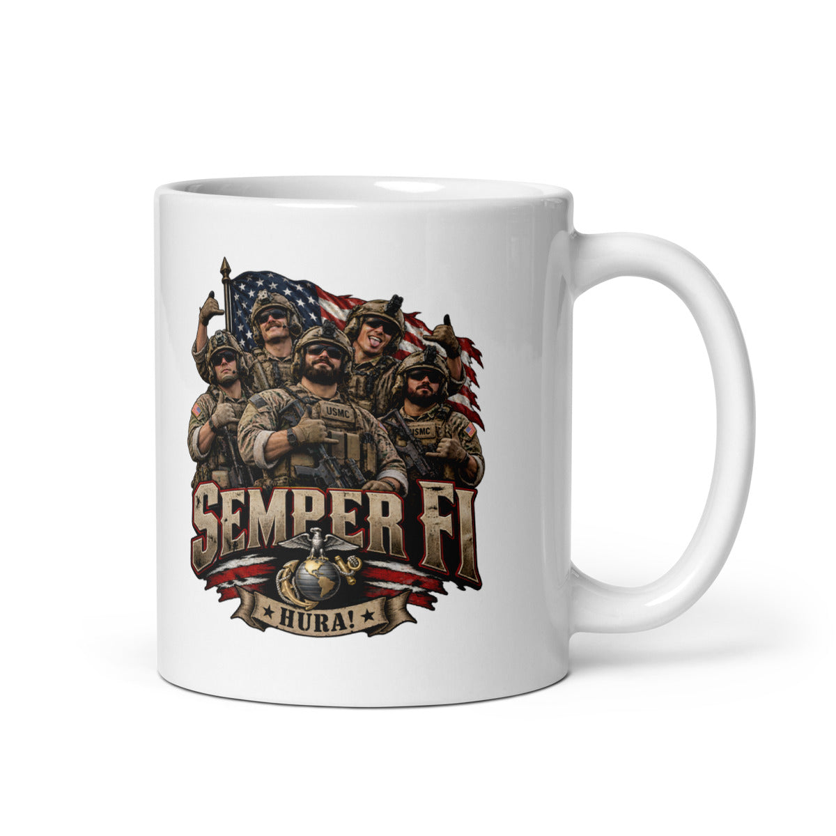 USMC Semper Fi Gruppe mit Flagge – Tasse 11oz