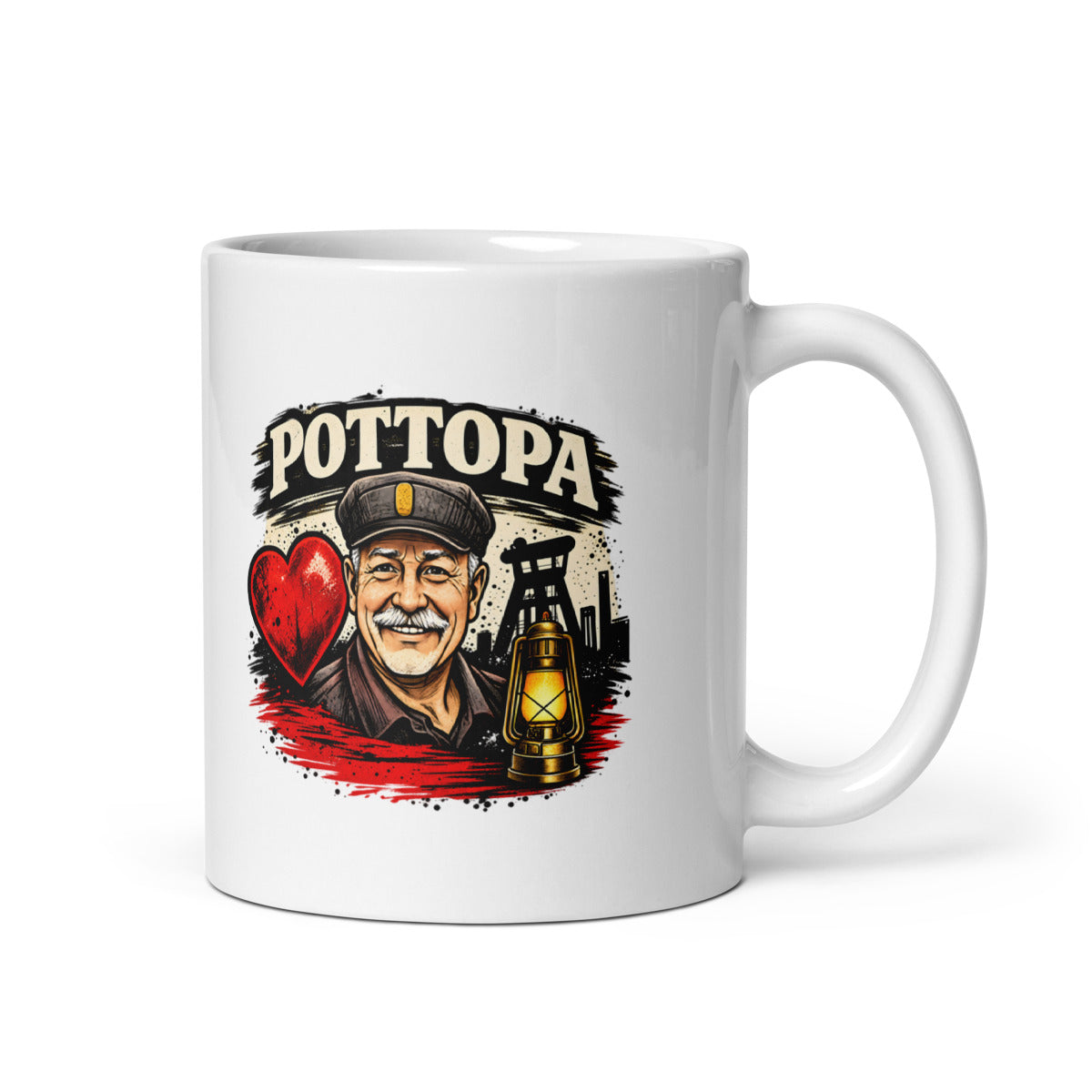 Pottopa Bergmann mit Herz und Grubenlampe – Tasse 11oz