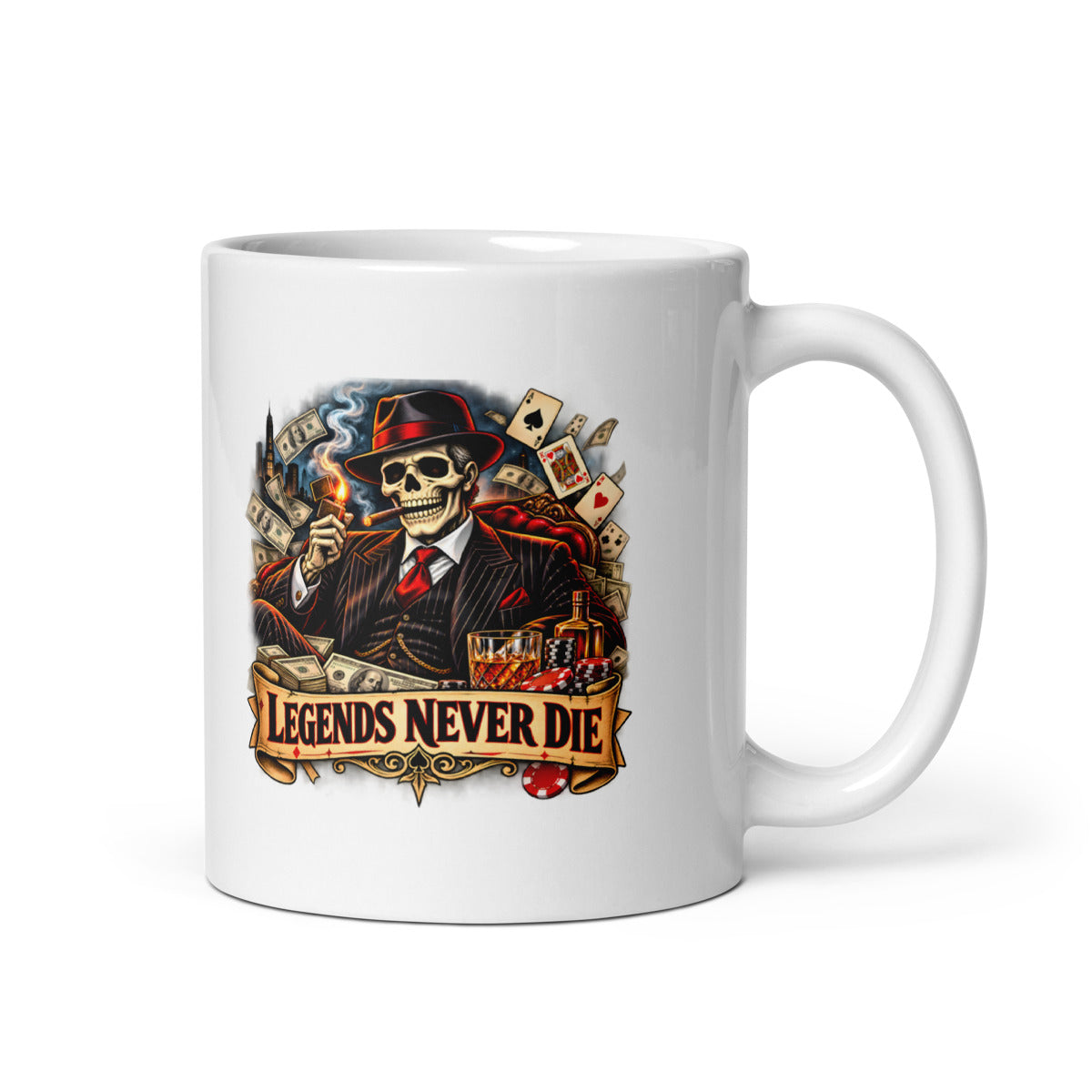 Skelett-Gangster mit Zigarre und Schriftzug – Tasse 11oz
