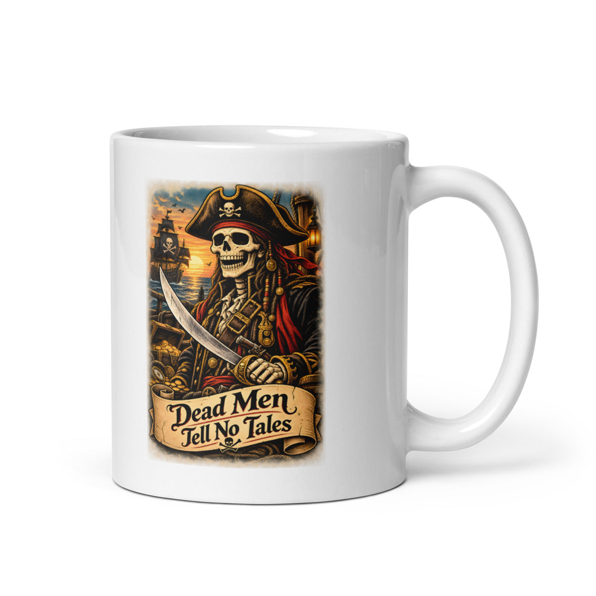Piraten-Skelett mit Schriftzug "Dead Men Tell No Tales" – Tasse 11oz
