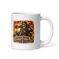Skelett-Biker mit Flammen und Schriftzug – Tasse 11oz