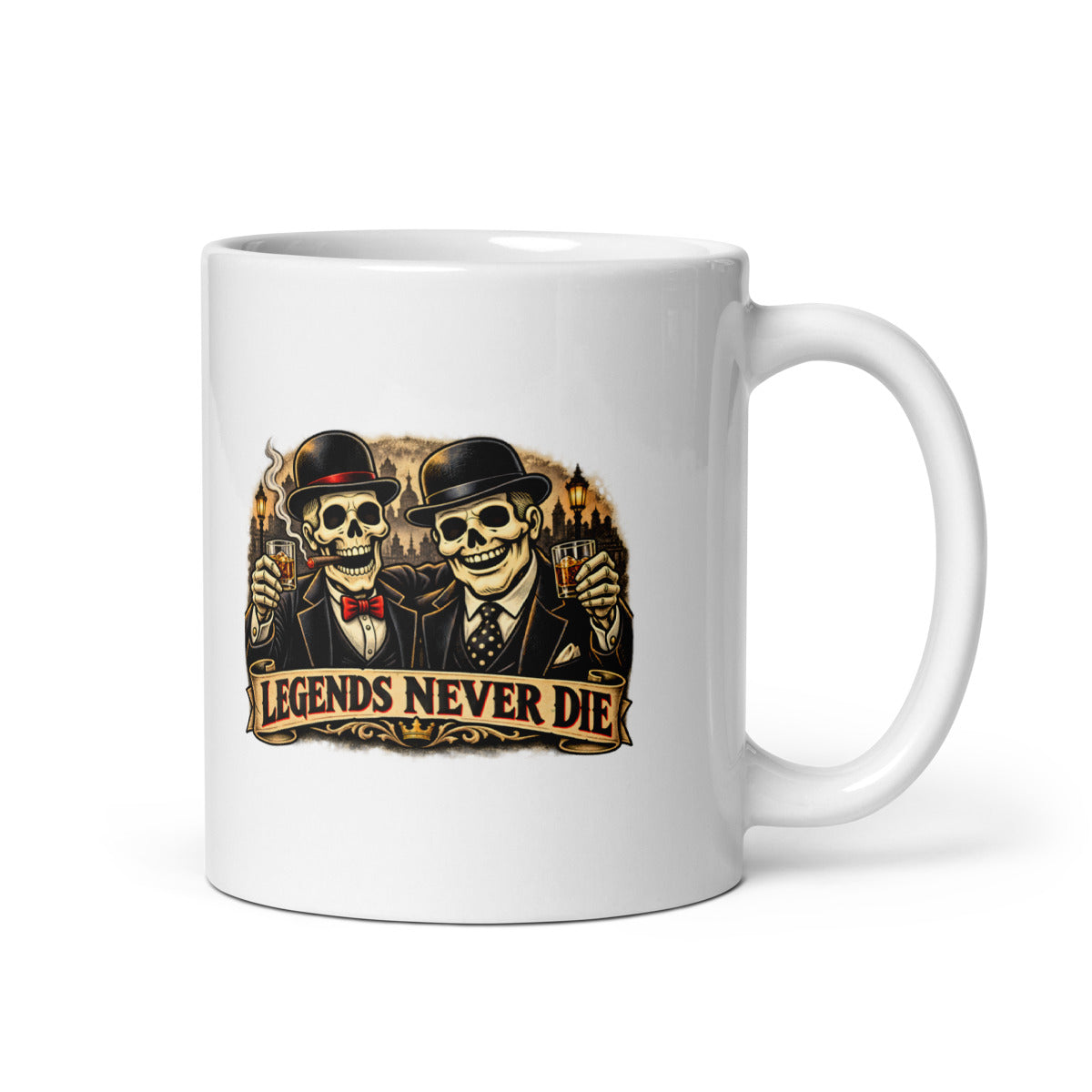 Legends Never Die mit Skelett-Anzug – Tasse 11oz